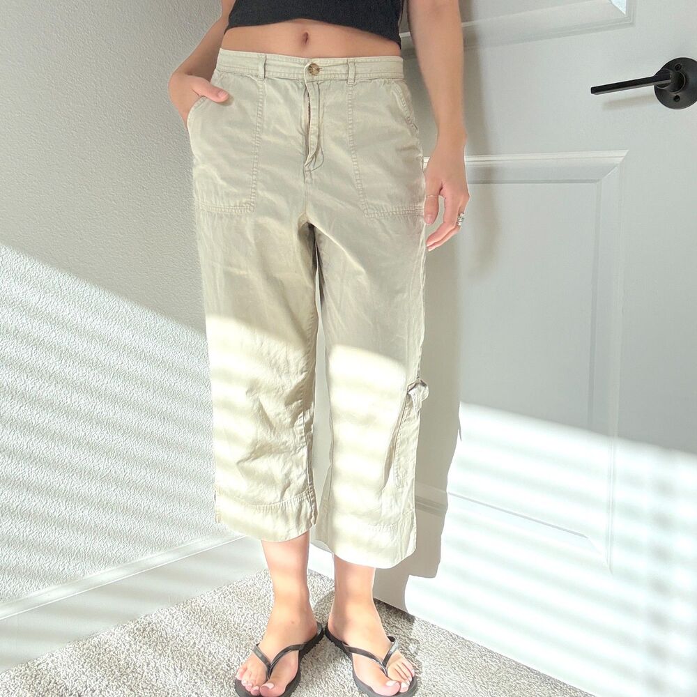 Baggy Ivory Capri Cargo Pants Low-Rise Y2K 2000s Streetwear Pockets Utility Sz 6